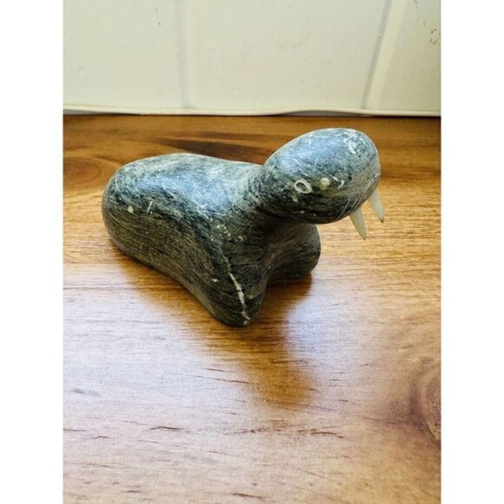 Soapstone Walrus Seal Figurine Animal Sculpture Signed DIMU Dietrich Muckenheim